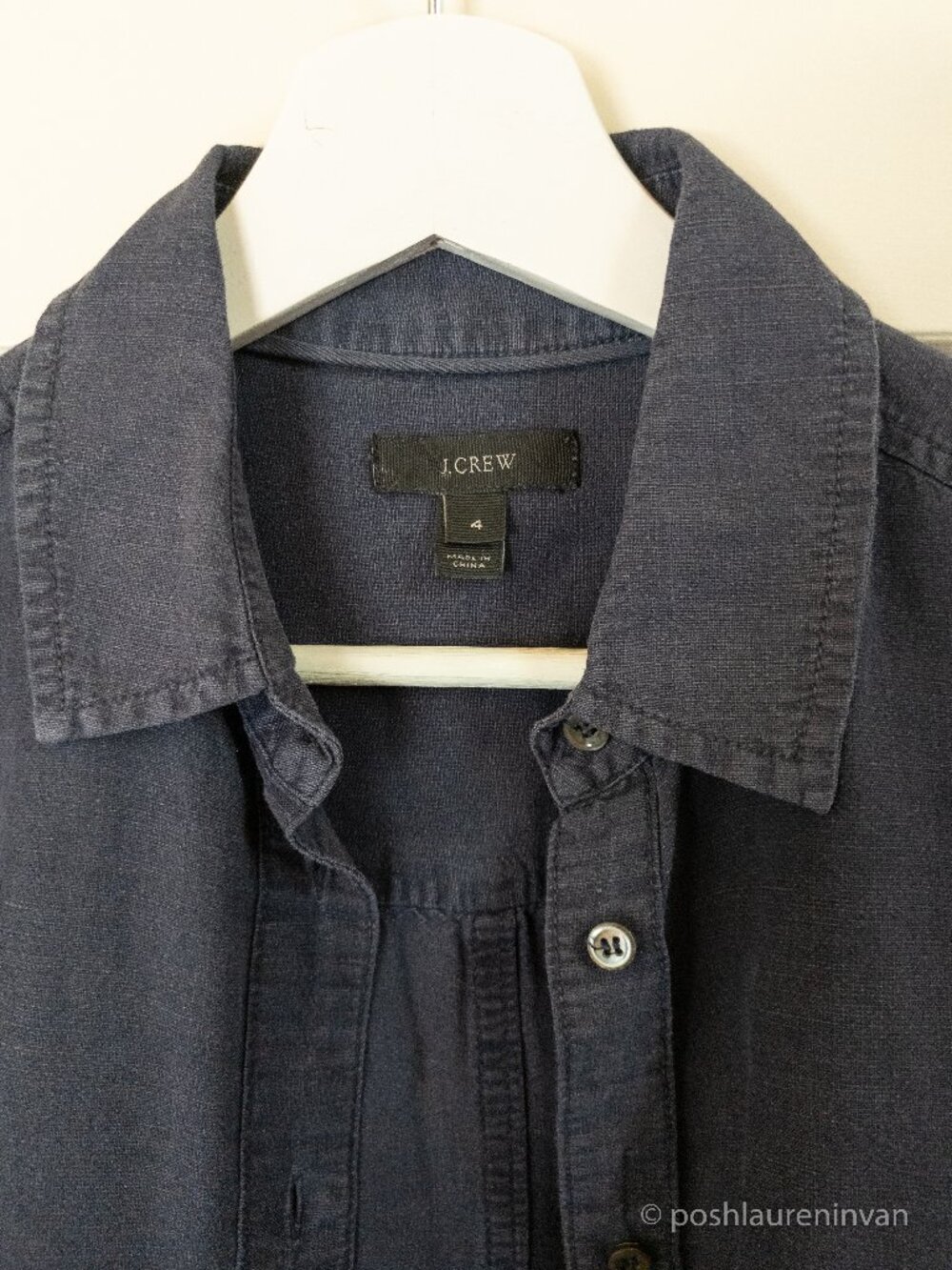 J.Crew Navy Blue Cotton Linen Ramie Blend Button Down Shirt 4 Women C1034 EUC